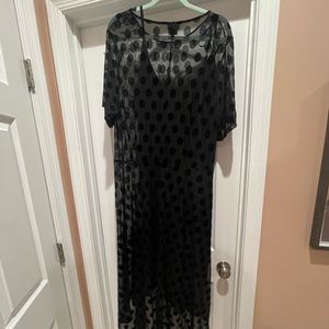 Midi Sheer Black Polka Dot Dress with Slip
